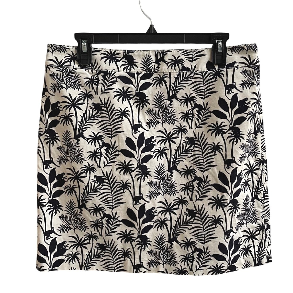 Talbots Monkey Palm Tree Skirt Women 10P Black Ivory Tropical Preppy Pencil Mini